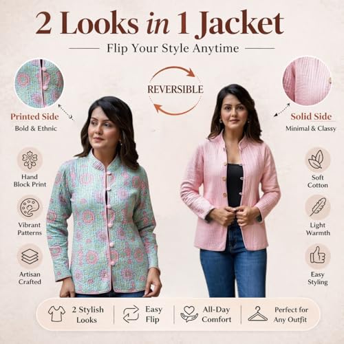 Image of Cotton Quilted Jacket for Winter | Warm Lightweight, Soft Quilted Reversible, Casual Jackets for Women | Stylish Cotton Outerwear | Breathable & Comfortable