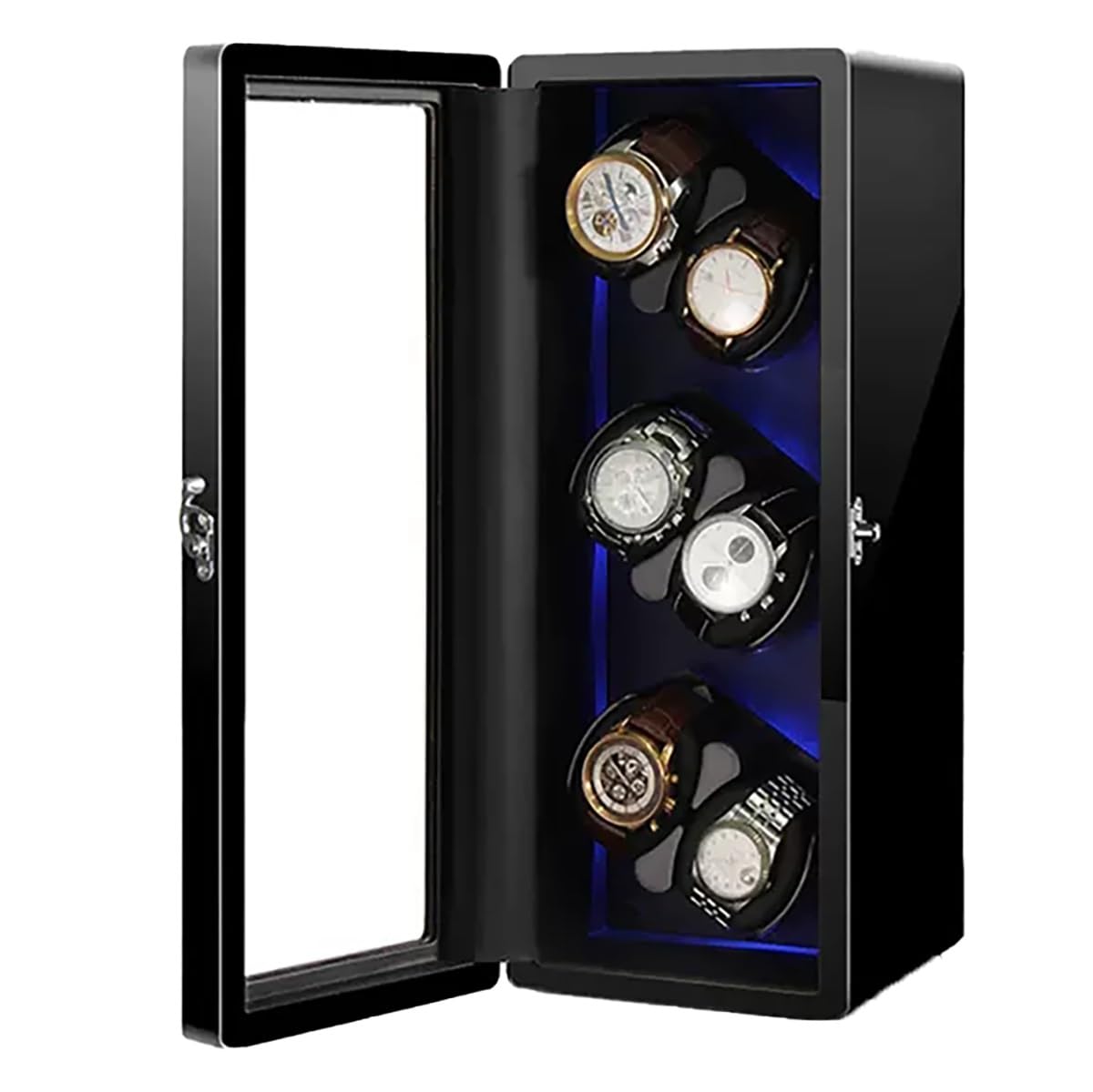 Caricatore Automatico per Orologi da Uomo E da Donna con Luci A LED E Motore Silenzioso. Scatola Porta Orologi per 2, 4, 6 O 8 Orologi. Custodia Rotante.(Nero-6+0)
