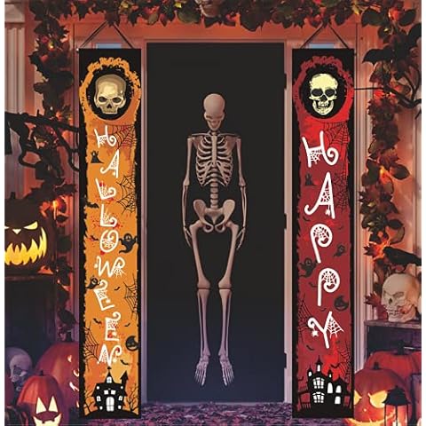 Togvu Halloween Decorations Outdoor, Happy Halloween Hanging Door Banner, Halloween Decor Porch Welcome Sign for Outside Indoor Home Scary Halloween Decoration Cover