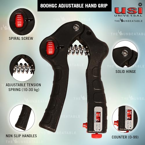 Image of USI UNIVERSAL Hand Gripper, Adjustable Meter Hand Grip Strengthener, 800HGC Heavy Metal Adjustable Hand Grip With Counter, Adjustable Tension (10-30 Kg), 2 Digit Reset Counter 0-99