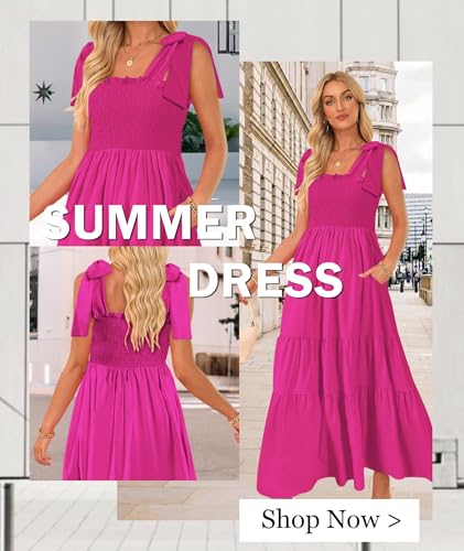 Image of CURBODO Women's Summer Maxi Dress Boho Spaghetti Straps Casual Long A-line Smocked Beach Dress Flowy Sun Dresses with Pockets