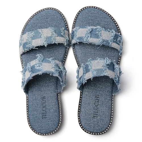 Image of Tilocow Women's Flat Sandals Two Strap Summer Dressy Studded Slide Sandals Open Toe Cute Casual Slip on Comfort Shoes for Beach Travel Daily Wear
