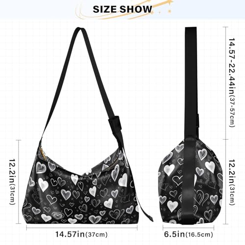 Black White Heart Crossbody Bag for Women Men with Adjustable Strap PU Leather Shoulder Hobo Purse Bag 208510592