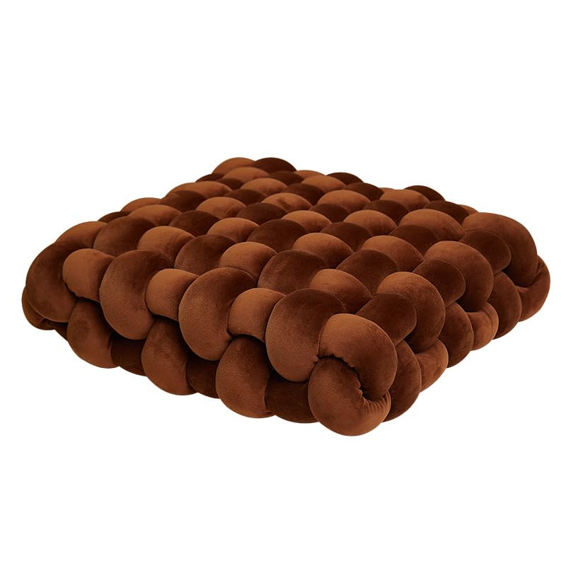 JWSYBD Knot Ball Pillow with Soft Velvet Short Plush Sensory Cushion Pillows Round Home Decoration Throw Knotted Handmade Cuddle Boucle Square for Sofa Bed Office Room Reading (Brown,12 * 13 * 5in)