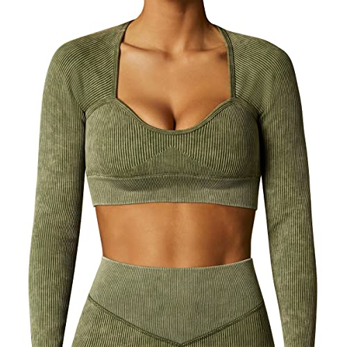 Soutien-gorge de sport vert armée XL sans couture moulant pour fitness