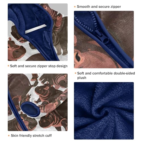 Repeating Hippo Design on Fabric Toddler Fleece Jacket Girl Boys Hooded Fleece Jacket Coat Warm Outwear Zip-up 3-10T3