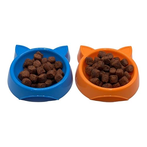 Cat Kitten Bowl Pet Food and Water Pet Kitten Cat Face Dishes Pack of 2 (Orange & Blue, Pack of 2)