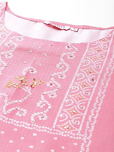 Image of ishin Women's Silk Ethnic Motifs Pink Straight Kurta
