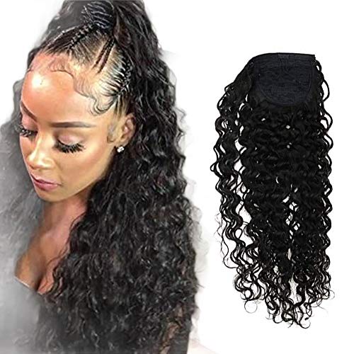 Sunny Ponytail Extensions Curly 20 inch Brazilian Hair Extensions Clip in Ponytail Wrap Around Natural Wavy #1B Natural Black Curly Ponytail Human Hair 80g/set
