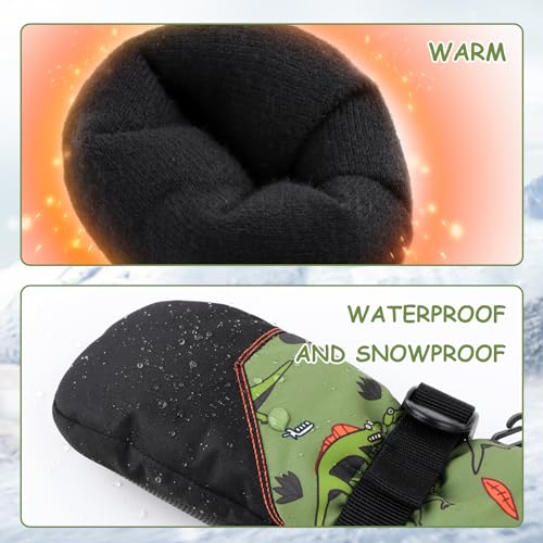 Image of Duoyeree Toddler Winter Gloves, Waterproof Fleece Lined Ski Mittens 1-6Y | Waterproof outer fabric with thick soft lining, keeps toddlers' hands dry and warm during snow play