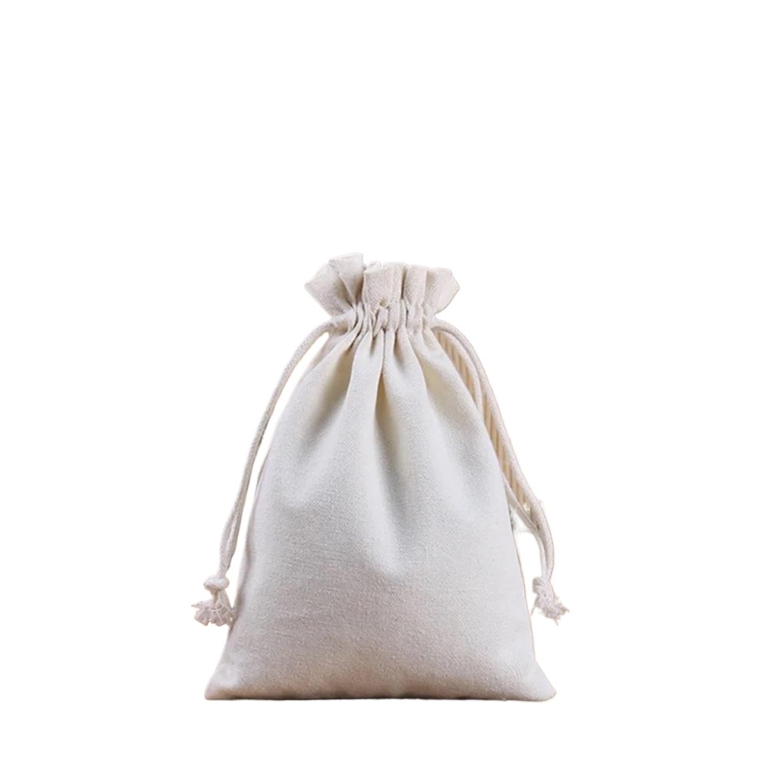 Sac À Cordon En Coton Sacs en toile de coton blanc/noir, 50 pièces, sacs à cordon de serrage, emballage de bijoux et bonbons, pochettes de rangement(Beige,12x15cm)