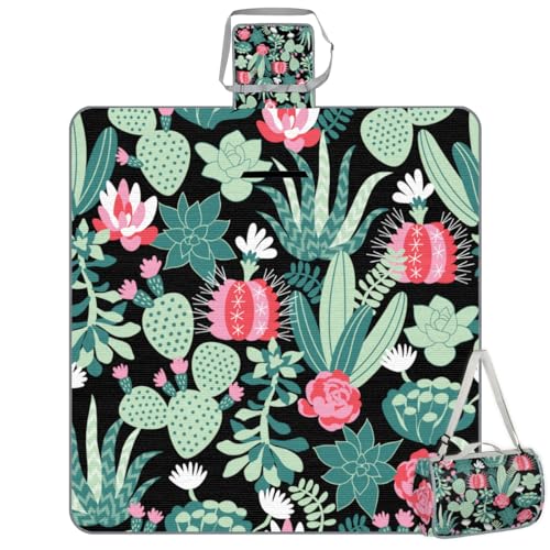 Shimoshe Picnic Blankets 57”x 59”, Cactus Flower Waterproof Sandproof Picnic Mat Lightweight Foldable Beach Blanket for Camping Park Grass Beach Outdoor Blanket