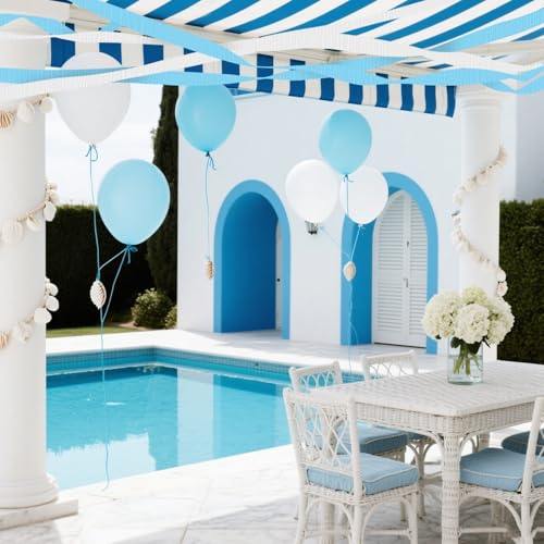 Image of 4 Crepe Paper Streamers Rolls, 328ft Pack of Blue and White Crepe Paper for Boys Birthday Bachelorette Party Bridal Baby Shower Winter Holiday Party Decorations Supplies (1.8 inch x 82 ft /Roll)