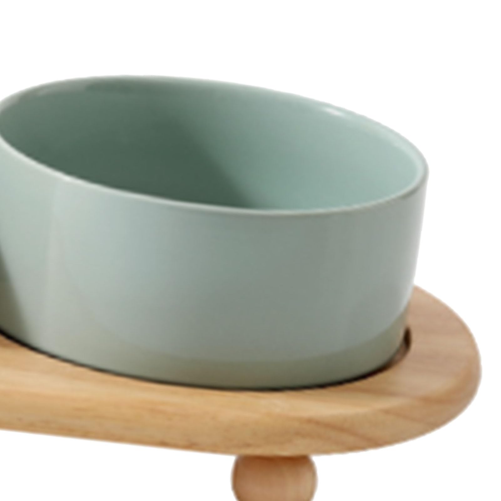 Generic Erhöhte Katzennäpfe aus Keramik mit Holzständer für Katzen, Kippsicheres Design, Zwei Schüsseln für Futter und Wasser, Leicht zu Reinigendes Material – 1 Set (Doppelschüssel Hellgrün)