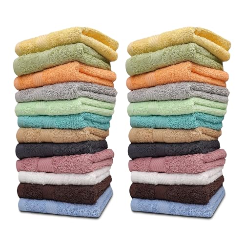 ZUPERIA 100% Cotton Bath Wash Cloths 24 Pack - 12" x 12"- Highly Absorbent Soft Washcloths for Face, Gym Towels, Hotel Spa Quality, Reusable Multipurpose (12 Multicolors)