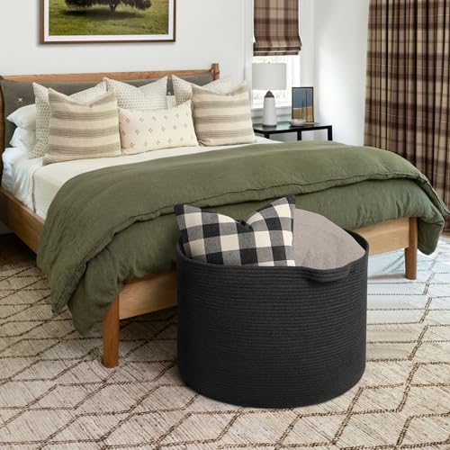 Image of MEGASKET 115L Super Large Black Blanket Basket, 23.6 inchx15.7 inch Woven Rope Bin for Storage, Oversized Kids Dog Toy Storage Box Bins, XXXL Blanket Holder for Living Room, Jumbo Wicker Basket for Organizing