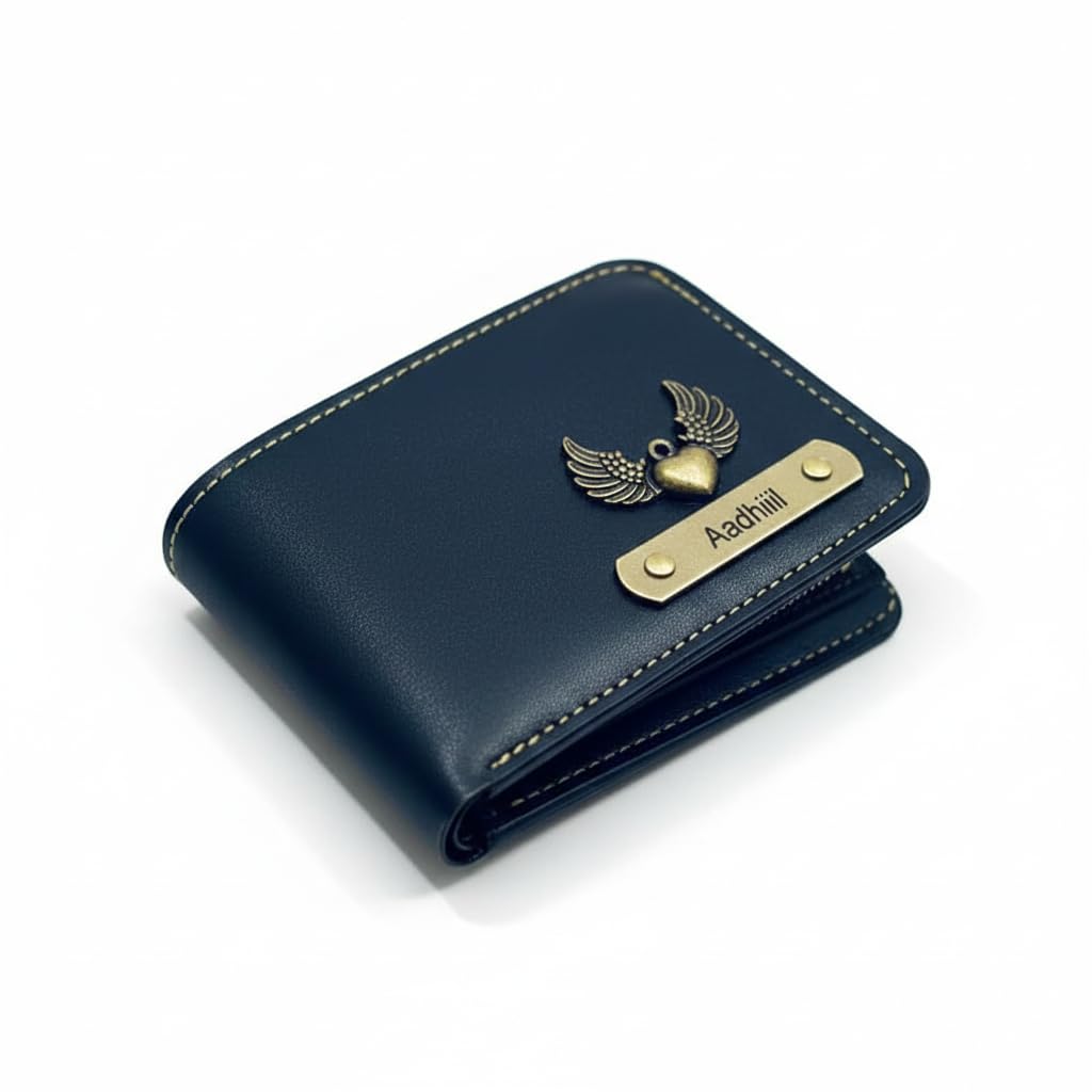 Customised Leather Wallet for Men | Personalised Mens Purse with Name & Charm, Black