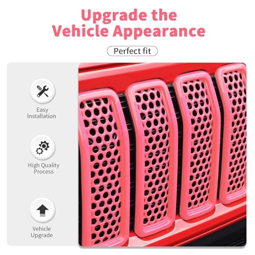 Image of Front Grill Insert Mesh Grille Inserts Cover Kit 7Pcs Compatible with 2024-2025+ Jeep Wrangler JL JLU & Gladiator JT Exterior Accessories (Pink)
