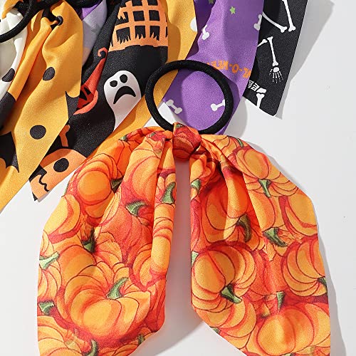 9 Pcs Short Halloween Hair Scarf Scrunchies For Girls, Halloween Bow Hair Ties With Ribbon Pumpkin Bats Spider Skeleton Ghost Ponytail Holder Hair Accessories #TOP3