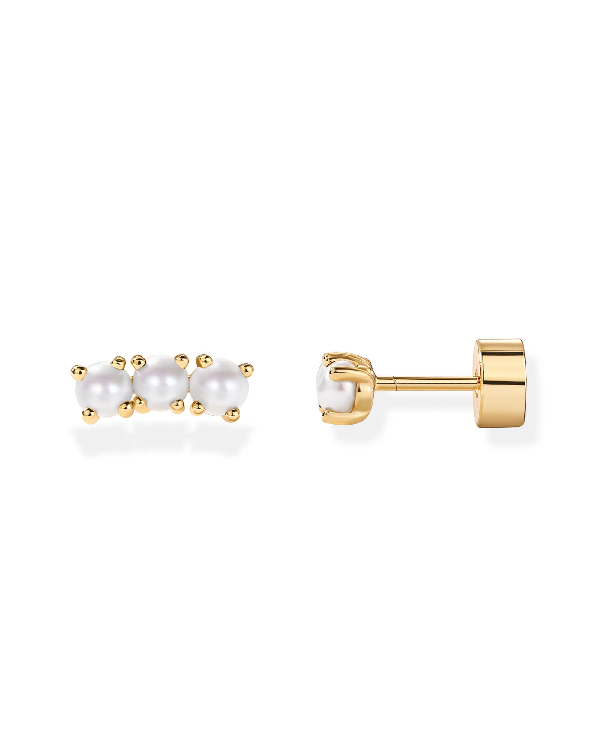 PAVOI 14K Gold Plated 925 Sterling Silver Posts Mini Stud Flat Back Earrings for Women | Helix Cartilage Piercing Jewelry | Dainty Pearl Star Cluster