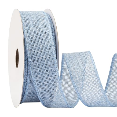 Fondersy 9-Meter Lt. Blue Burlap Ribbon Wired Burlap Ribbon, 25mm Width for Gift Wrapping Floral Arrangements, Wreath Making - Image 2