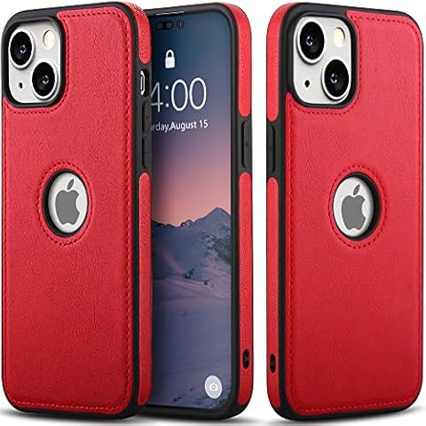 JAROIE Classy Design Luxury Leather Phone Case for iPhone 14 Non-Slip Grip Full Body Ultra Slim Protective Case (2022,6.1”) (Red) Cover