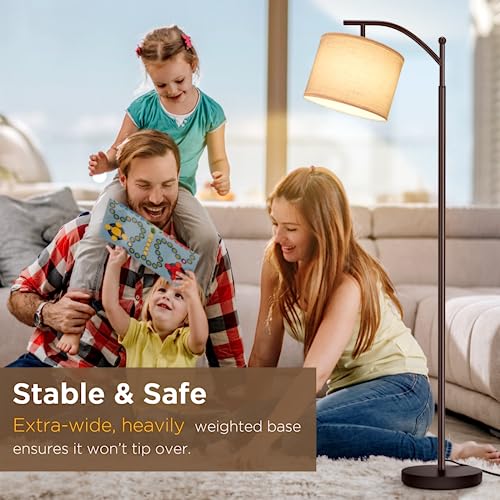 Outon Led Floor Lamp, 3 Color Temperatures Modern Lamp With Foot Switch, Adjustable Tall Standing Light With Hanging White Linen Texture Shade For Living Room, Bedroom, Office, Dark Brown #TOP5