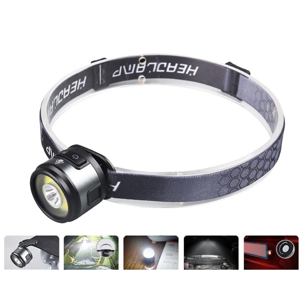 Linterna frontal LED recargable, luz de clip USB-C de 5 W con gancho magnético para camping, correr, pesca, 280 lúmenes, modos blanco y rojo
