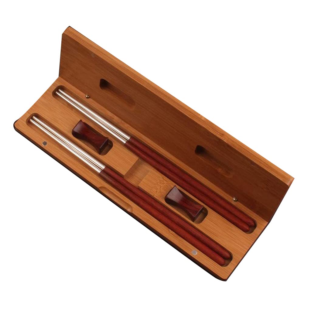 Juego de Regalo de Palillos japoneses de Madera y Plata con Estuche, 2 Pares Reutilizables, de Madera Natural y de Lujo.，C
