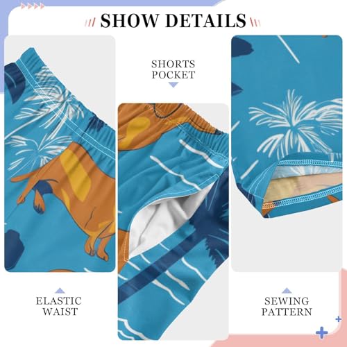 ZZXXB Dachshund Palm Trees Boys Long Pants Soft Trousers Elastic Waist Kids Lounge Bottoms with Pockets S-XL4