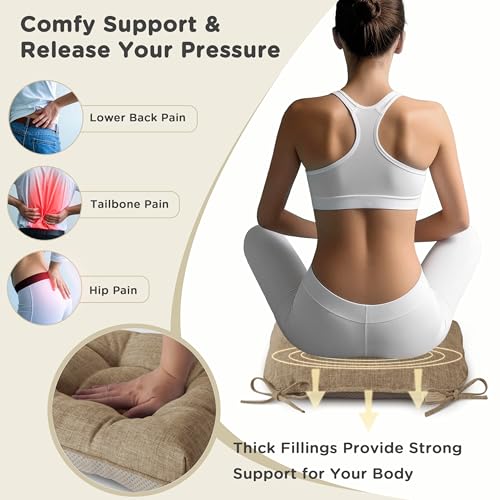 Image of AddGrace Chair Cushions for Dining Chairs Set of 4 Kitchen Seat Cushions with Ties and Non Slip Backing Tufted Indoor Seat Pad for Kitchen Dining Room 18 inch x 17 inch x 3 inch Light Brown