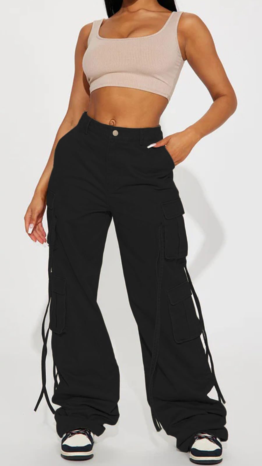 Pantalones cargo Y2K de cintura alta y pierna recta para mujer, ajuste relajado, con 6 bolsillos, ropa de calle, concierto, baile