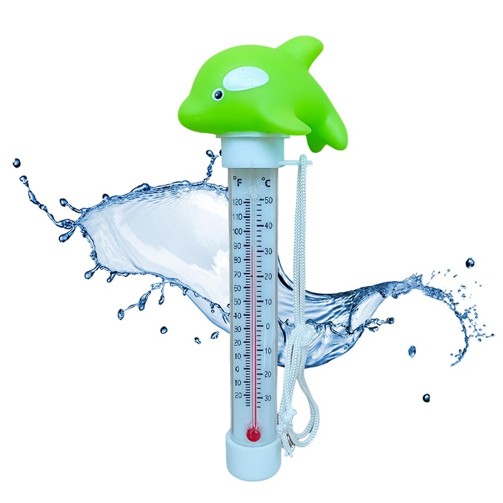 Aboiled Clown Fish Pool Thermometer Swimming Pool Thermometer Floating for Spa Pond Indoor Pools Green