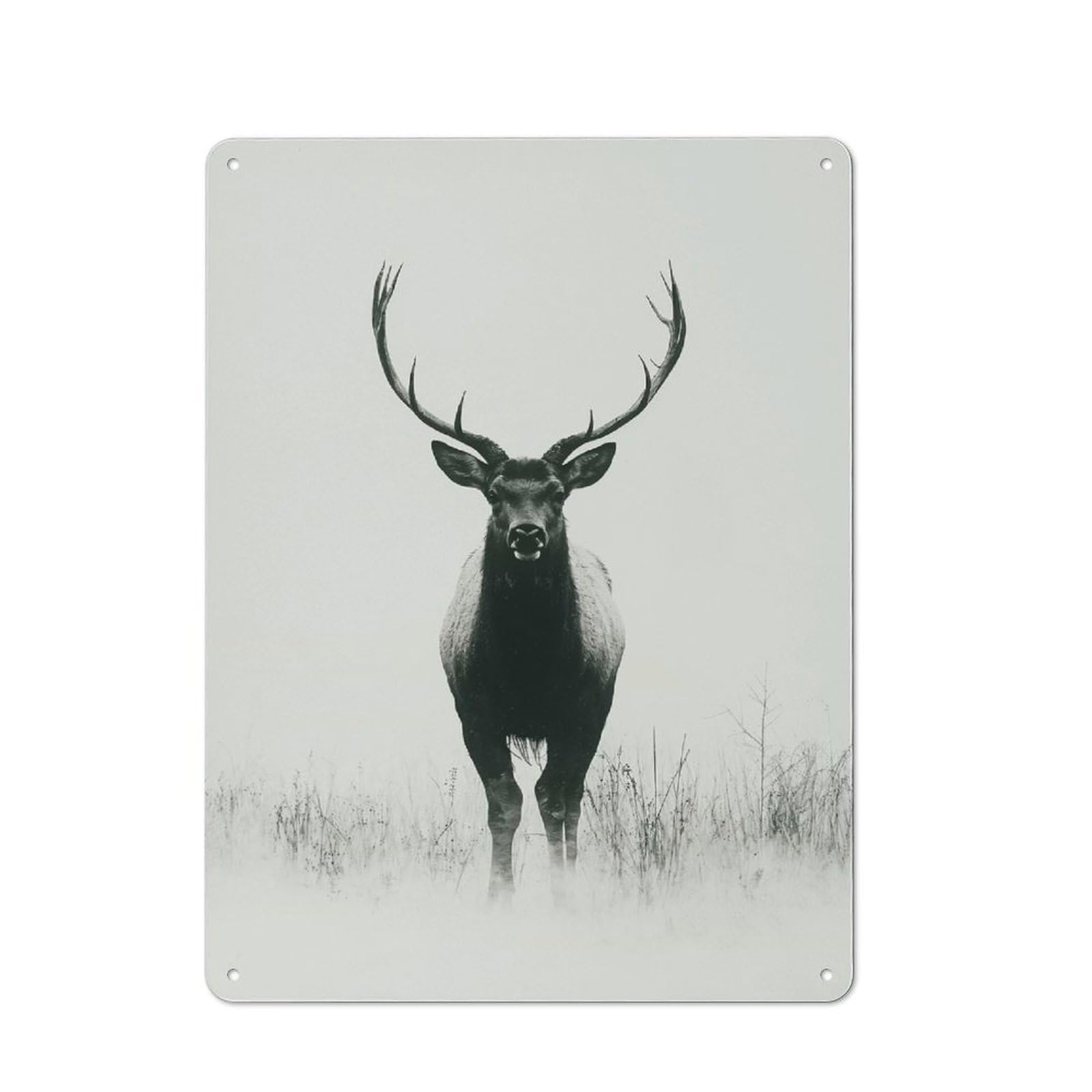 Junmoney Style-17 Farmhouse Rustic Metal Sign 40X30cm Featuring Majestic Elk Portrait In Monochrome, Farmhouse Wall Decor For Dining Room, Cafe, Entryway Or Family Room