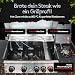 Flammenwerk Profi Gasgrill 4 Brenner + Seitenkochfeld – 17kW Gesamtleistung, LED-Knöpfe – Hochwertiger BBQ Grillwagen mit Deckel - Gusseisenrost & Warmhalterost
