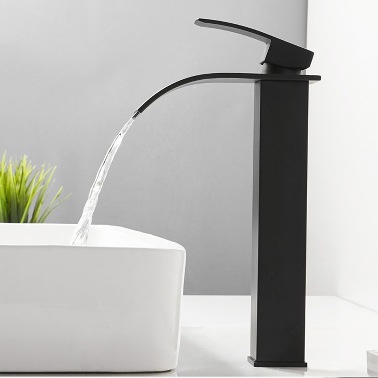 Grifos De Cascada para Lavabo De Baño, 1 Orificio, Grifo Alto De Cascada para Agua Caliente Y Fría, Grifo Individual G1/2'', Cromado, Alto(Black-High)