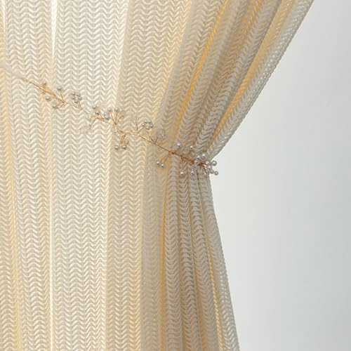 ANAZOZ Cortinas de Ojales,2 x 96W x 214H CM,Cortinas Semitranslucidas Salón Dos Piezas Color Sólido con Rayas Cortinas de Habitacion Beige Amarillo