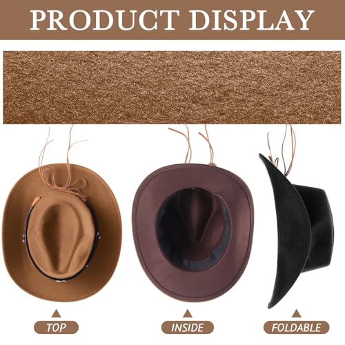 Image of Toulite 9 Pcs Western Cowboy Hats Faux Felt with Strap Bulk | 9 Color Fur Faux Felt Travel Cap for Men Women, Cowgirl Party Halloween Cosplay Costume Western Theme Events