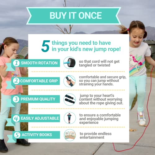 2 Pack Jump Rope For Kids - Easily Adjustable With Anti-Slip Handles, Plus 2 Activity Books (Pvc) #TOP4