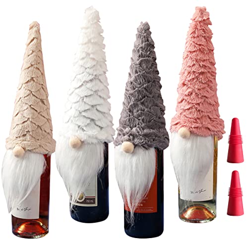 Gnome Wine Bottle Cover - Silicone Bottle Stoppers Holiday Wine Bottle Cover Santa Wine Bottle Topper Cover - Handmade Tomte for Christmas Wine Bottle Sweater Party Winter Decorationï¼ˆ6Pcsï¼‰