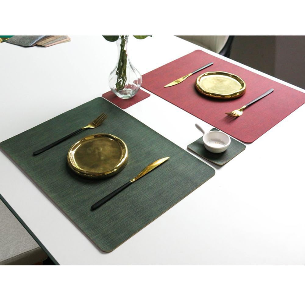 Napperons en PVC Lavables | Tapis De Table Basse De Cuisine Imperméables | Tapis De Table Rectangulaires Modernes | 43x30cm (16.9x11.8in),Rouge Foncé,8 Pièces