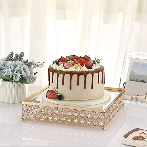 Bstkey 12 Inch Square Cake Stand With Crystal Beads Decor, Cookies Fruit Serving Tray Display Tray, Cupcake Stand Dessert Stand For Wedding Birthday Party Afternoon Tea Supplies Centerpiece, Gold #TOP7