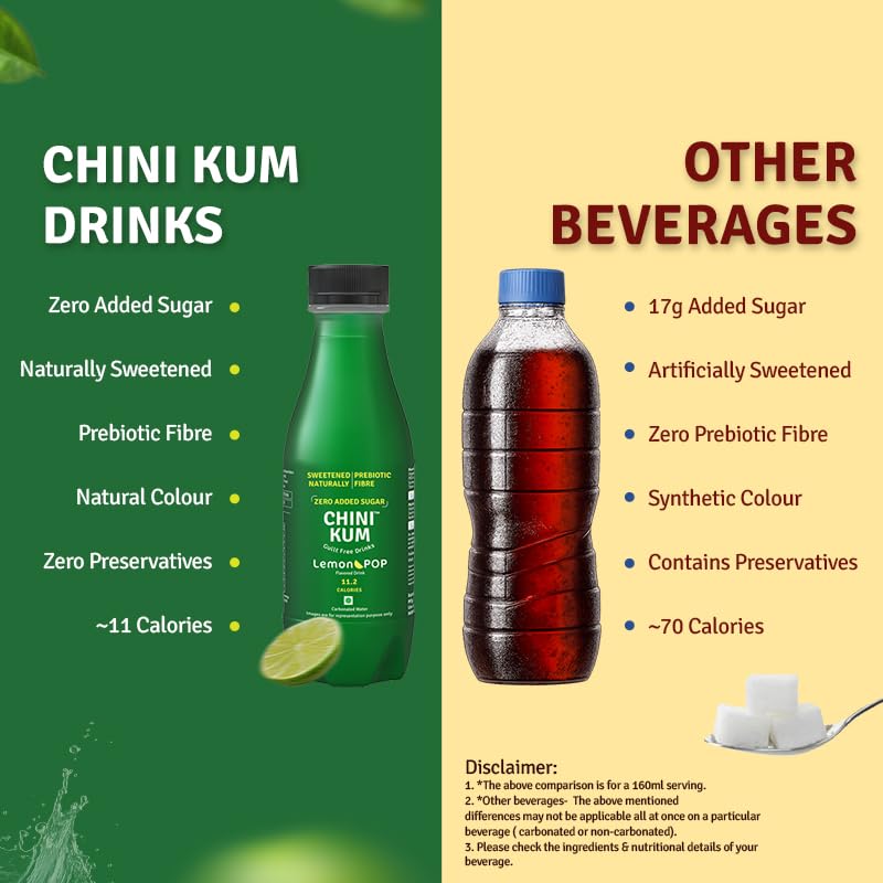 Image of CHINI KUM Lemon POP (Zero Sugar, Prebiotic Fibre, Stevia, Monk Fruit, 7cal /100ml, No Preservative, Guilt-Free Beverage) | 160ml | Pack of 1