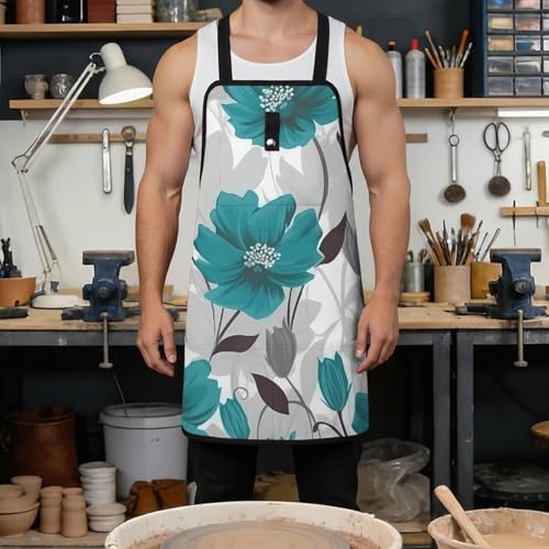 Delantal con diseño floral y 8 bolsillos ajustable miniatura 4