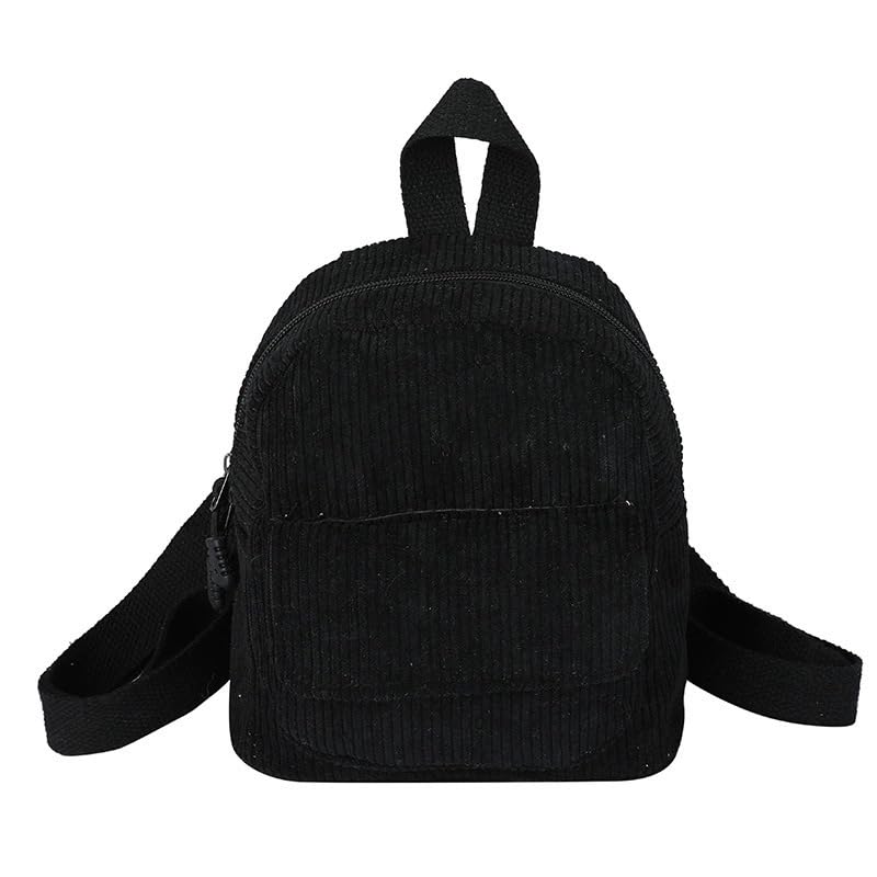 Mochila de veludo cotelê, elegante bolsa de ombro dupla de veludo com alças ajustáveis, zíper suave, bolsa casual para uso diário, Preto, Medium, Mochila de veludo cotelê