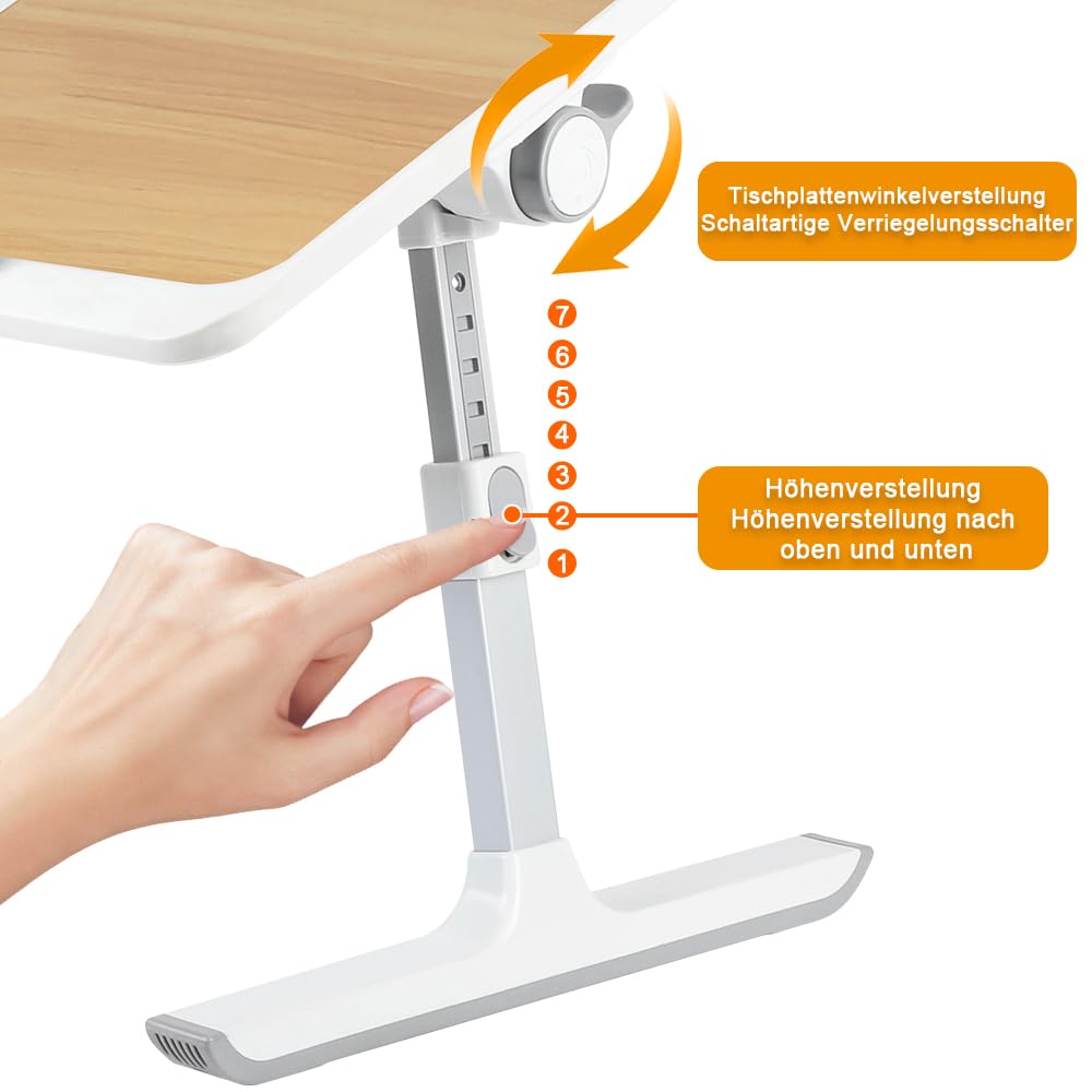 Huole - Bandeja de cama portátil para ordenador portátil con patas plegables, escritorio plegable para trabajar, leer y escribir, apta para sofá, cama, playa, 60 x 40 x 26 – 39 cm de nogal
