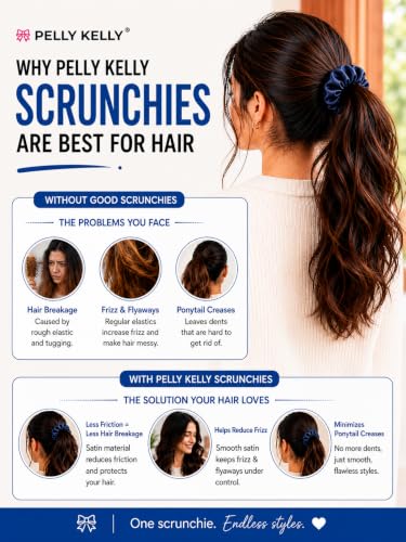 Image of Luxury Satin Scrunchies Set for Women, Girls | Anti-Hair-Breakage Hair Ties for Ponytails & Buns | Medium Size | Pack of 5