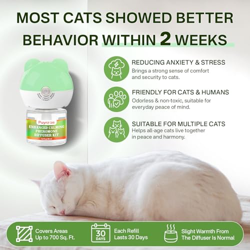 Puyrzoe Cat Calming Diffuser with Three Timing Functions, 6-IN-1 Cat Pheromones Calming Diffuser Kit, 120-Day Cat Calming Plug-in Support Anxiety, Stress, and Relaxation for Cats 2 Diffusers+4 Refills - Image 7