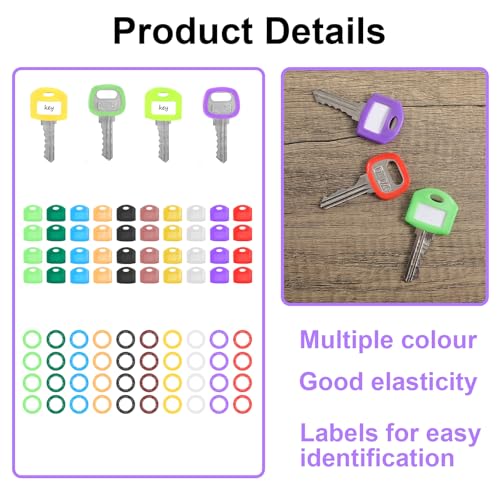 Andibro 80 Stück Silikon Schlüsselkappen, Farbige Schlüsselabdeckungen mit 40 Stück Etikett Rund Und Eckig Schlüssel Kappen Flexible Key Caps mit Abdeckungen Tags Türschlüssel Identifikationshülse