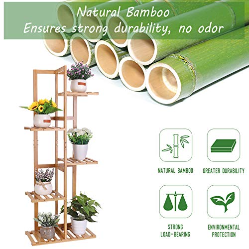 Unho 6-Potted Bamboo Plant Stand: Tall Flower Pot Rack Wooden Planter Holder Corner Display Shelving Unit For Patio Garden Yard Living Room #TOP5